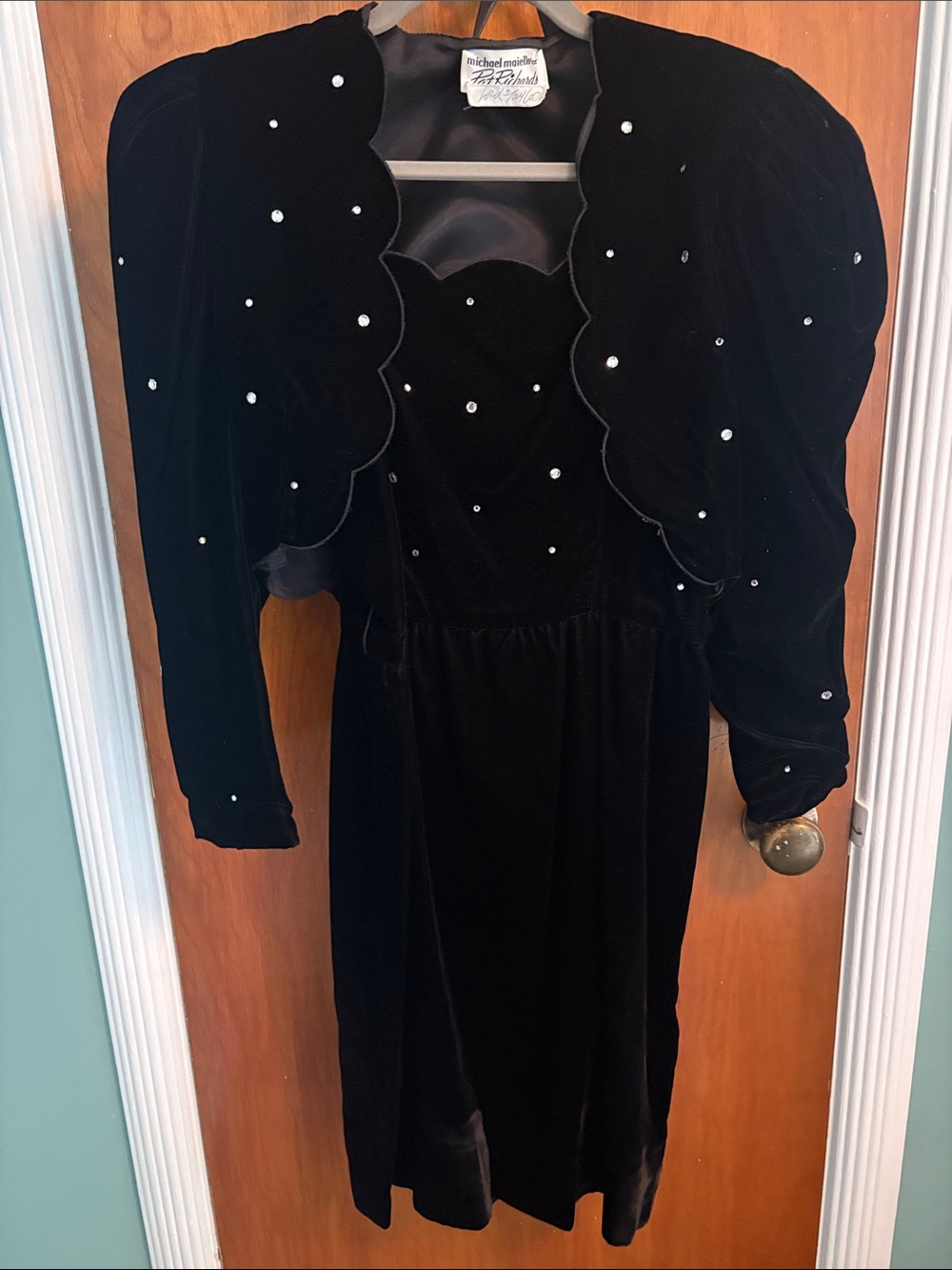 Michael Maiello Vintage Velvet Dress w/ Scalloped Bolero and crystal Dots